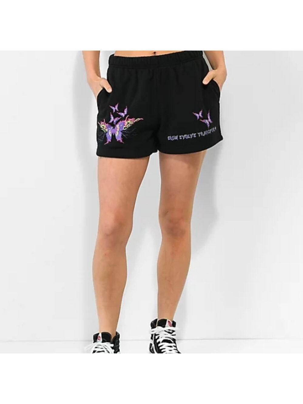 Vitriol Jada Butterfly Black Sweat Shorts Size Small